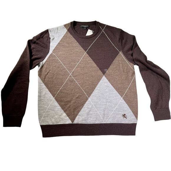 Express Design Studio Argyle Sweater Men XL 100% Merino Wool Crewneck New w/ Tag - Picture 1 of 12